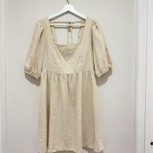 Gap Light Tan Square Neck Puffy Sleeve Dress
